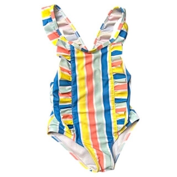 wonder nation Other - Girls 4T Striped Ruffle One Piece Swimsuit Bathing Suit Beach Pool Splash Summer